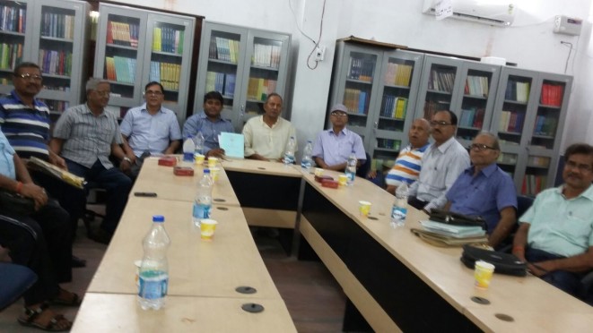 Dr.Yamuna Prasad Yadav conferring Ph.D title to Vijay Kumar Vimal in presence of Dr.Bhupendra Madhepuri , Shyamal Kishor Yadav and others at Central Library of BN Mandal University Madhepura.