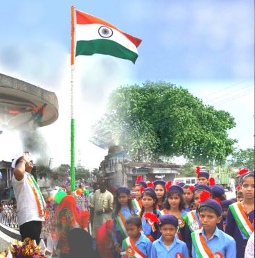 Educationist Dr.Bhupendra Narayan Yadav Madhepuri hoisting Indian National Flag on 71st Independence Day at Bhupendra Chowk , Madhepura .