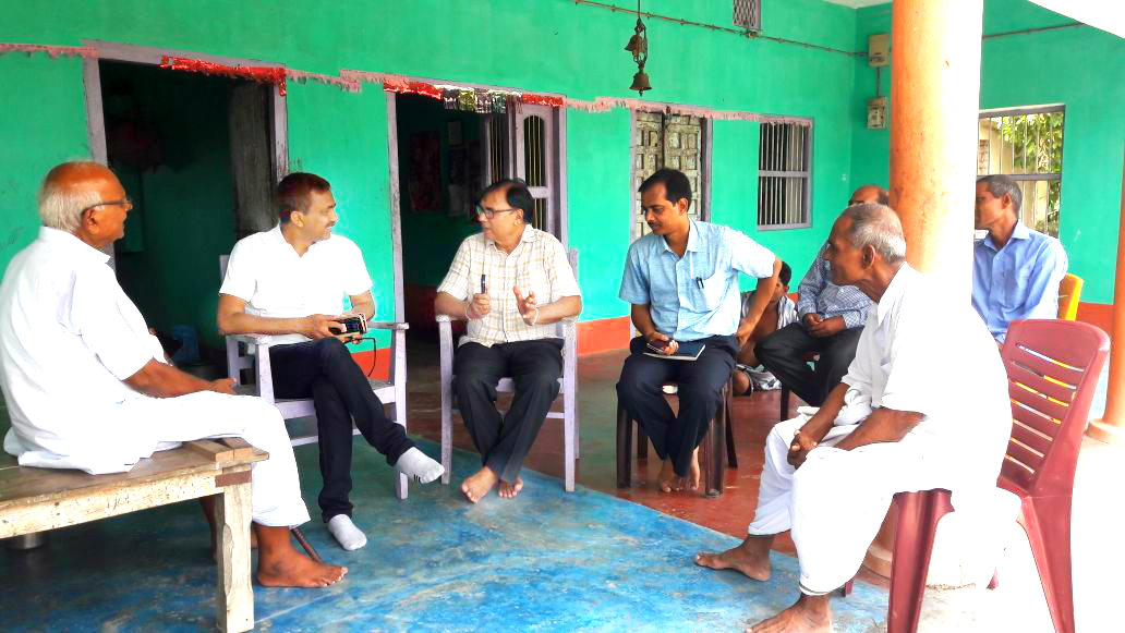 Dynamic DM Md.Sohail (IAS) discussing with Samajsevi Dr.Bhupendra Madhepuri regarding land for Navoday Stadium , Vivah Bhawan , Yoga Bhawan & Cold Storage for farmers in presence of L.R.D.C. Ravi Shankar Sharma and others at Ram Janki Thakurbari Campus Sukhasan , Madhepura.