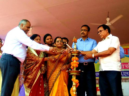DM Md.Sohail , Samajsevi Dr.Bhupendra Madhepuri , Zila Parishad Adhyakshya Manju Devi and others inaugurating106th Bihar Diwas Function at BN Mandal Stadium Madhepura.