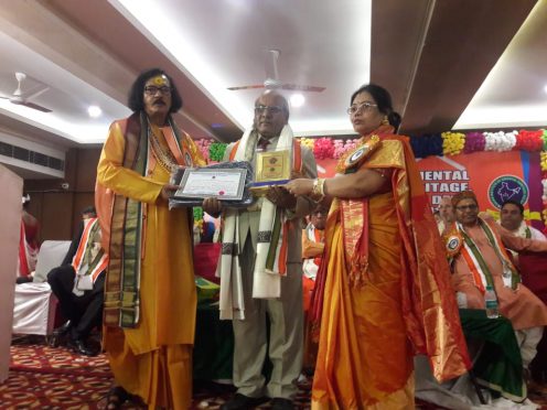 Dr.Shivmuni Yadav being honoured with Rashtriya Shiksha Ratna Award in Delhi.
