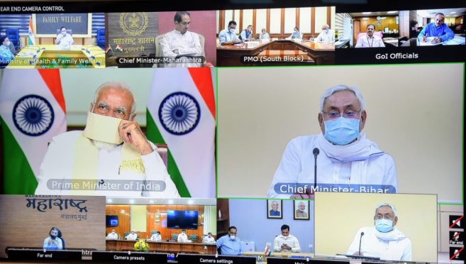 Nitish and Modi including 5 other CMs are on Video call.